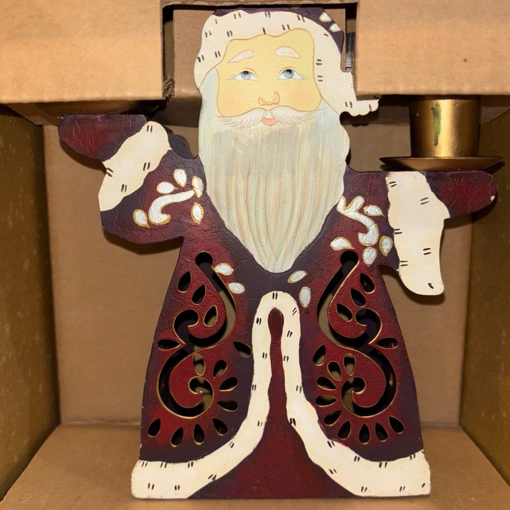 Party lite Old St Nick tea light candle holder tin with box